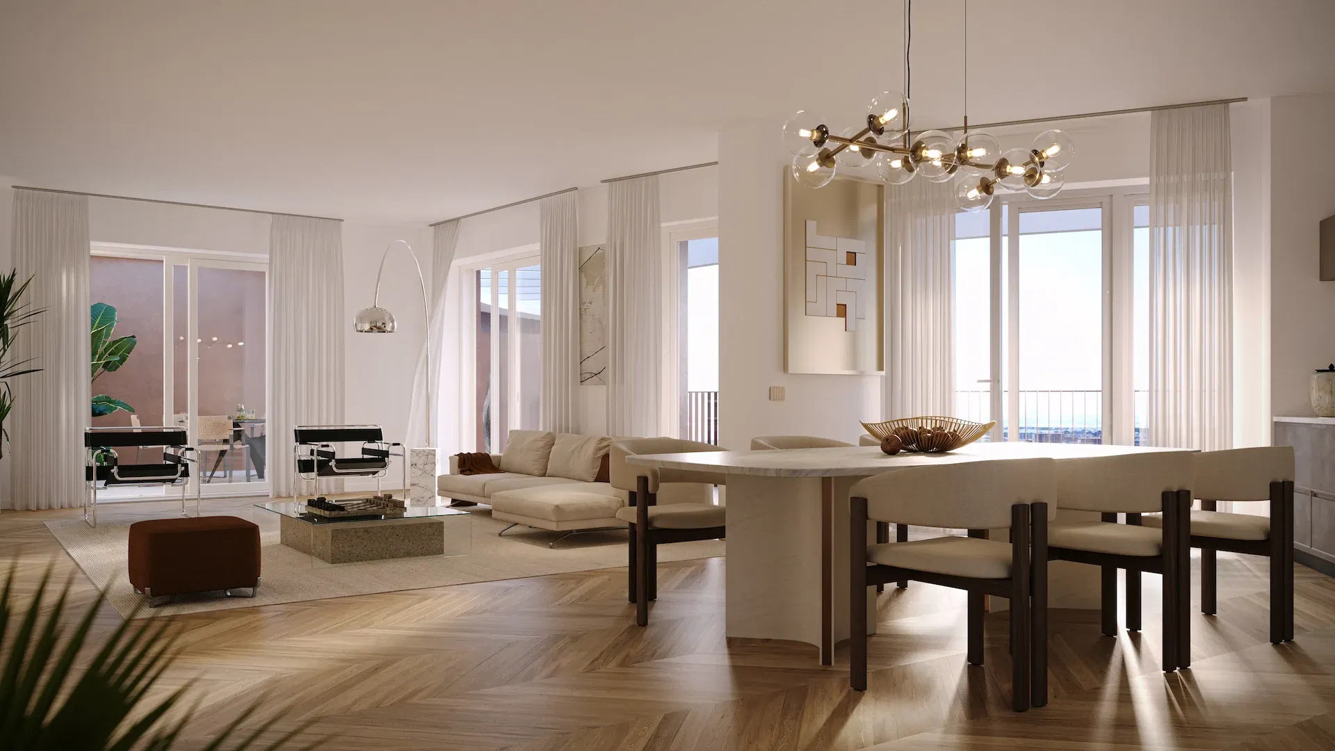 Soggiorno attico al piano 17 con design moderno in Mia Tower