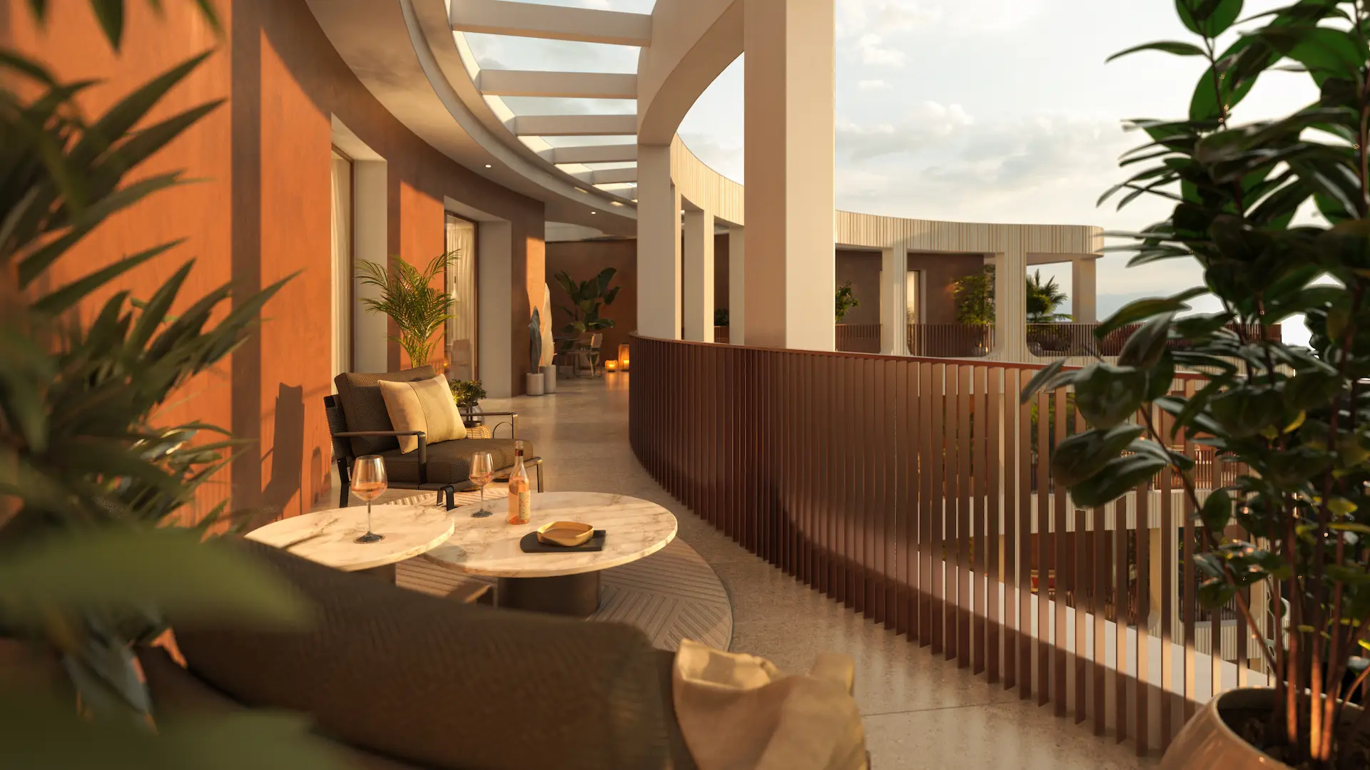 Panoramic view of the curved balcony