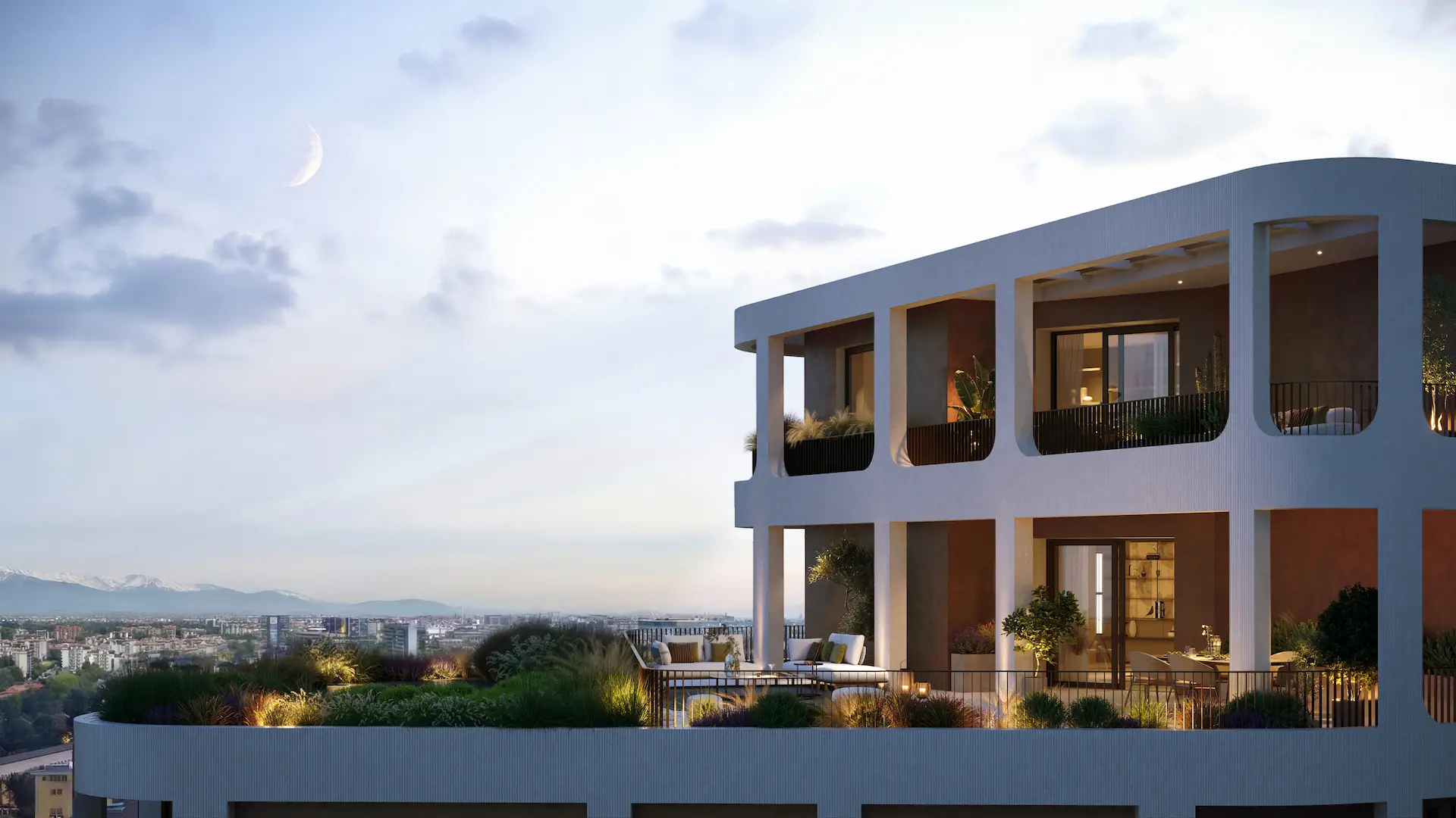 Vista panoramica del quartiere Bicocca con lo skyline di Milano