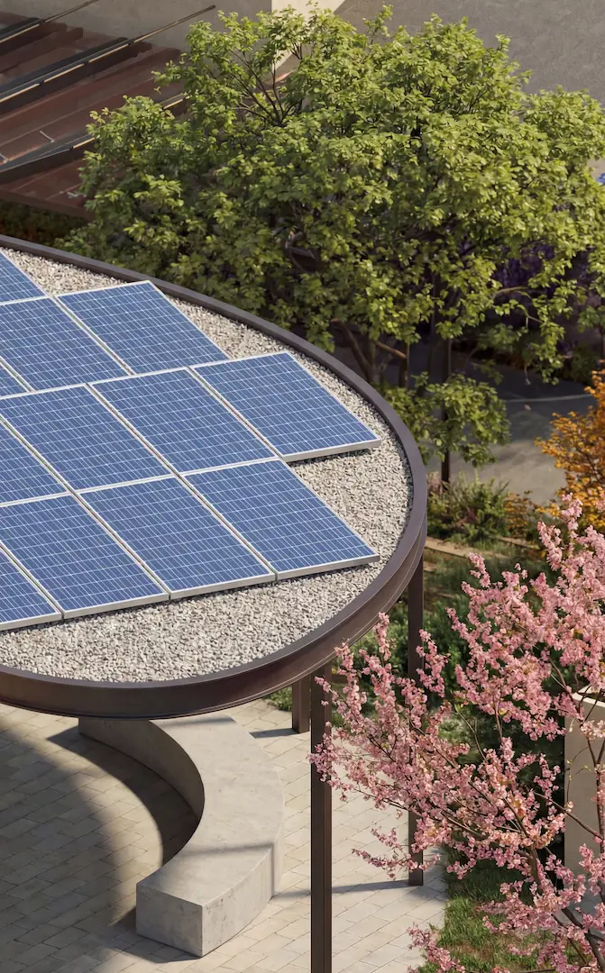 Interior detail of Mia Tower with photovoltaic panels for energy sustainability